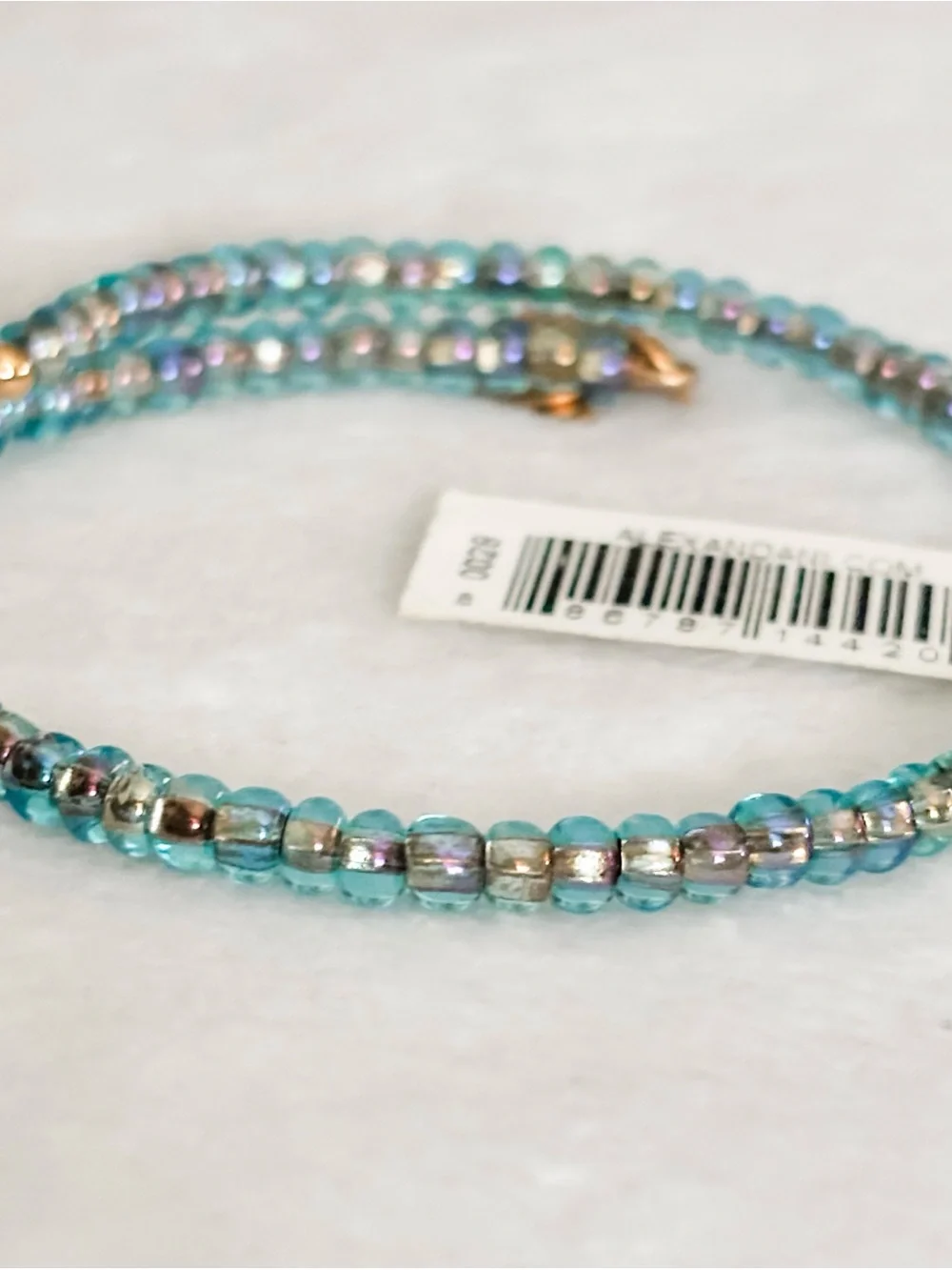 NWT! RETIRED Alex and Ani Color Palette Seafoam Beaded Wrap Bangle Bracelet-Gold